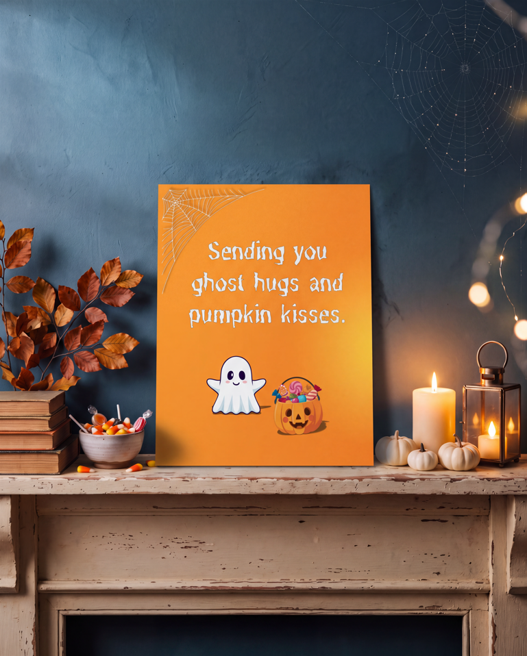 Halloween Greeting Card — “Sending You Ghost Hugs and Pumpkin Kisses”