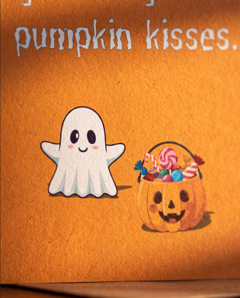 Halloween Greeting Card — “Sending You Ghost Hugs and Pumpkin Kisses”