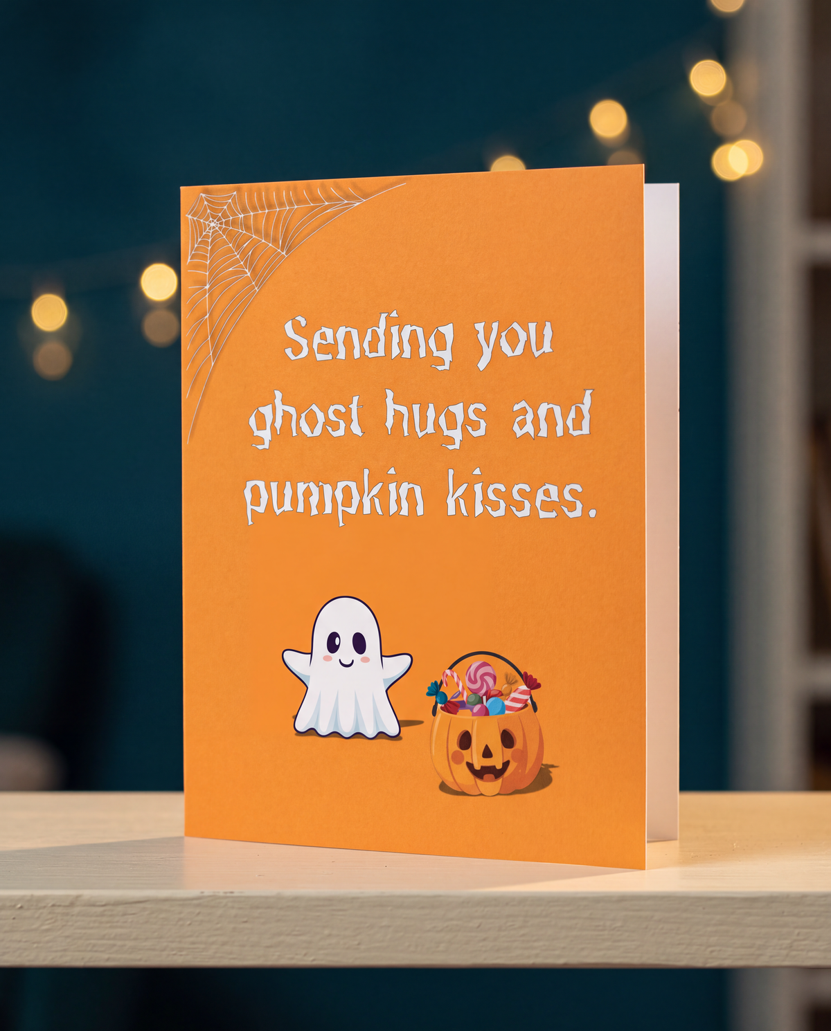 Halloween Greeting Card — “Sending You Ghost Hugs and Pumpkin Kisses”